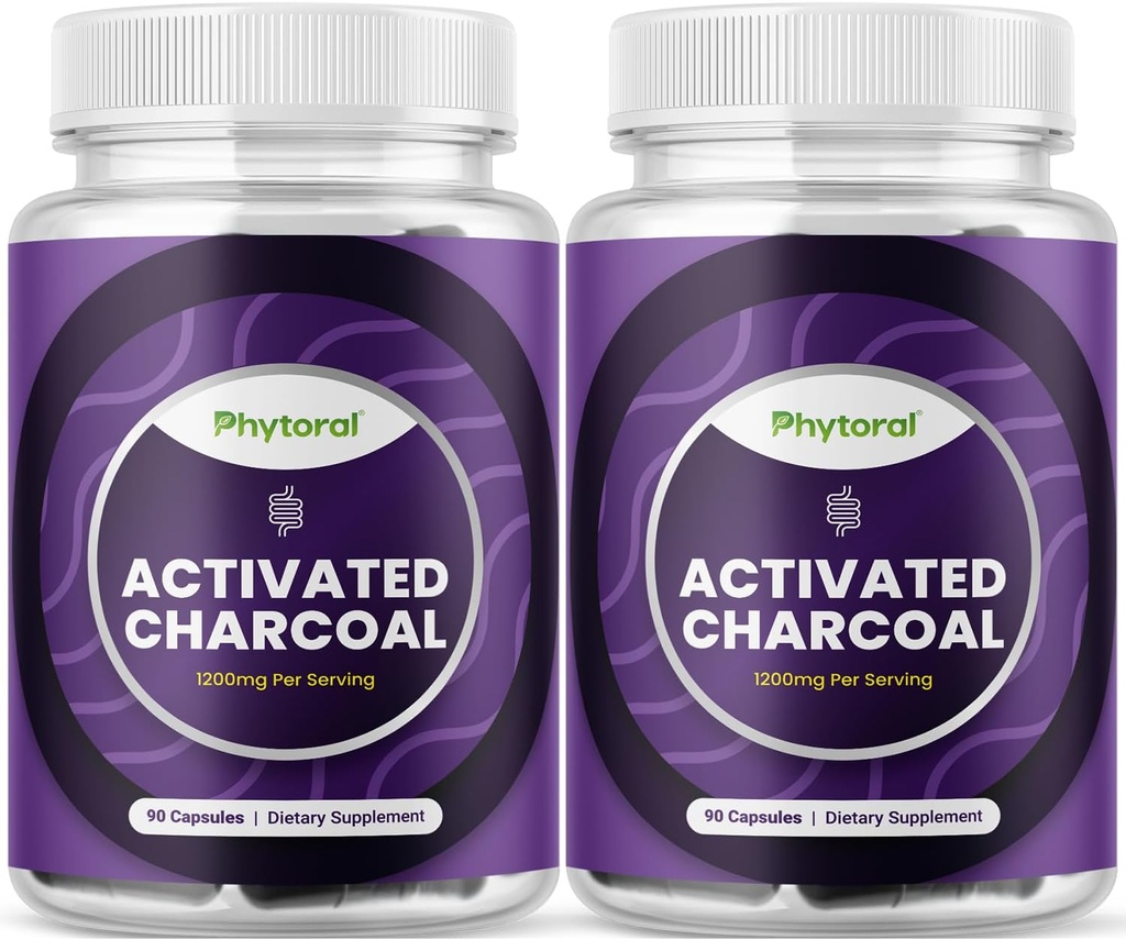 Píldoras de carbón activadas Detox &amp; Cleanse - Purifying Coconut Capsules con 1200 mg Por Serving for Bloating Relief - Active Detoxification Supplement for Body & Gut Health - 90 Count - 2 Pack