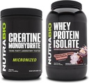 NutraBio Monohidrato de Creatina, Desflavorado, 500g y Whey Protein Isolate, Chocolate Dipped Macaroon, Suplemento Bundle - Muscle Energy, Lean Muscle Growth, Recovery, and Strength