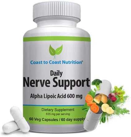 Soporte Nerve - Alivio Nerve avanzado con ácido lipoico alfa 650 mg - Vitaminas Nerve para la grasa de las manos, las piernas y los dolores de pie - 60 cápsulas / 30 Day Supply