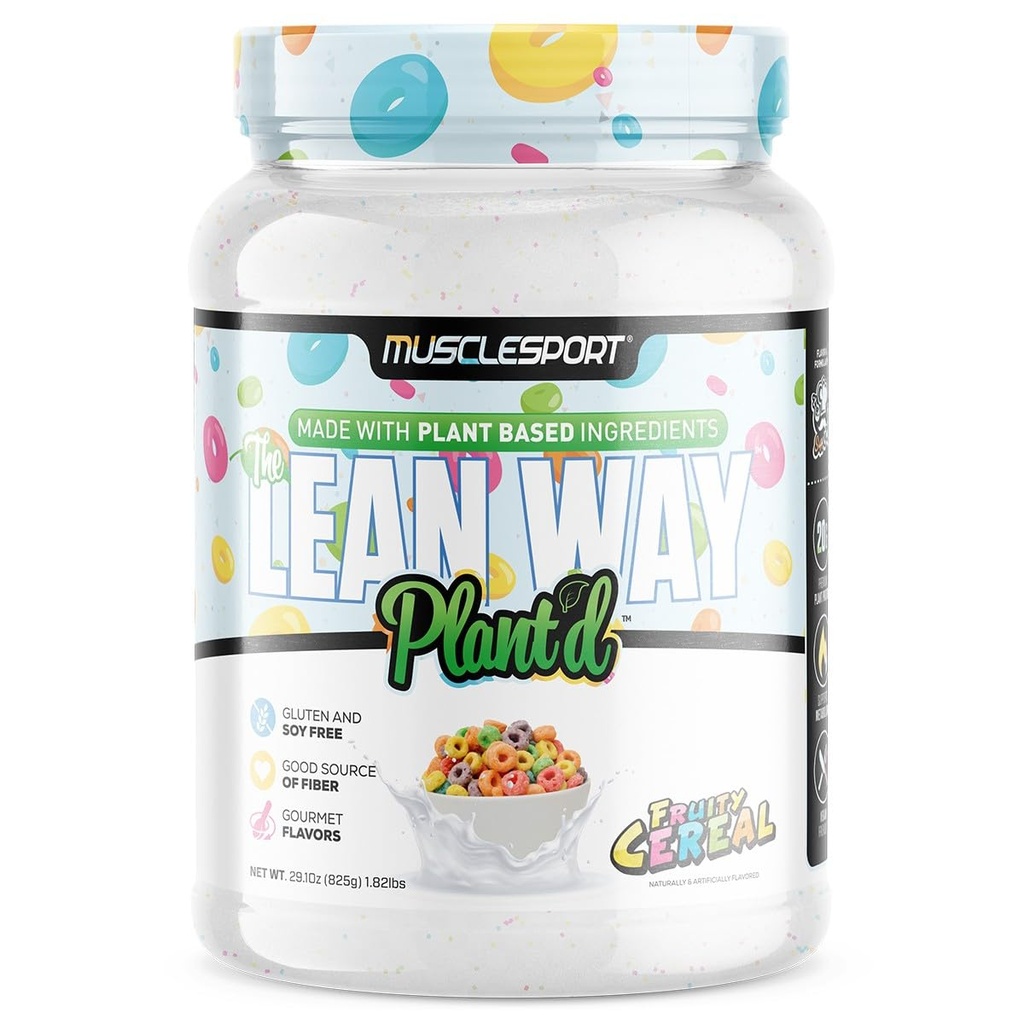 Musclesport Lean Way Plant Protein - Pea Protein y Brown Rice Protein Blend, con CLA, MCT y L-Carnitine - 20 Servings (Fruity Cereal)