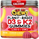 Centro-Filled Vitamina D3 K2 Gummies - Niños, Adolescentes & Adultos - Suplemento para Dientes Saludables, Huesos, Energía &amp; Inmunidad - 5000 UI D3, 120 mcg K2(MK-7), 120 mg Calcium - Vegan &amp; Non-GMO - 120 Conde