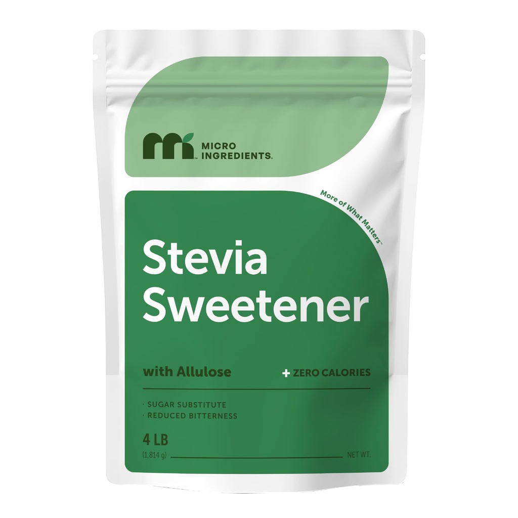 Stevia Sweetener Powder with Plant-based Erythritol, 4 libras (64 onzas) Ø Keto, 0 Calorie, Low Carb, 4:1 Sustitute de azúcar, Sweetener natural, Bitterless, Reb-A Stevia Extract, Non-GMO, Vegan