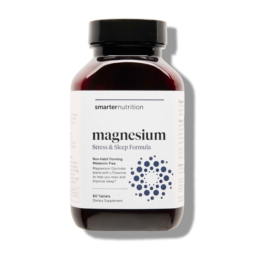 Complejo de Magnesio de Nutrición más inteligente - Licinado de Magnesio + Citrato, Malato para el sueño, Relajación, Muscle &amp; Nerves + Teanina clínica, No GMO-60 Tablet[30-Day Supply]