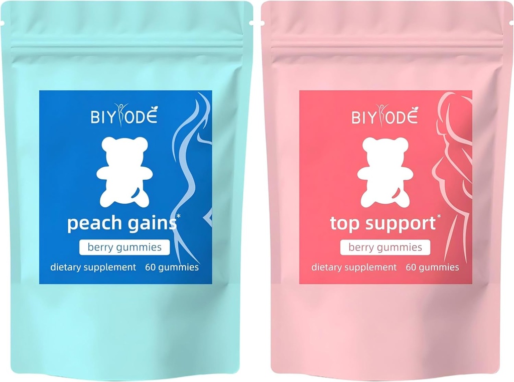 BIYODE Berry Gummies Combo Pack - Bum & Chest Support Gummies for Women, Workout Aid - Suplemento de apoyo a las mujeres - Berry Flavored - Herbs esenciales - Multivitamins Dietary Fitness, 120 Gummies