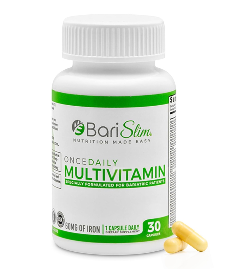 BariSlim Once Daily Bariatric Multivitamin Capsule - 60 mg de Hierro - Vitamina Bariatrica Suplemento para Cirugía Post Incluye Bypass Gástrica &amp; Sleeve Gástrico ← 30 Day Supply