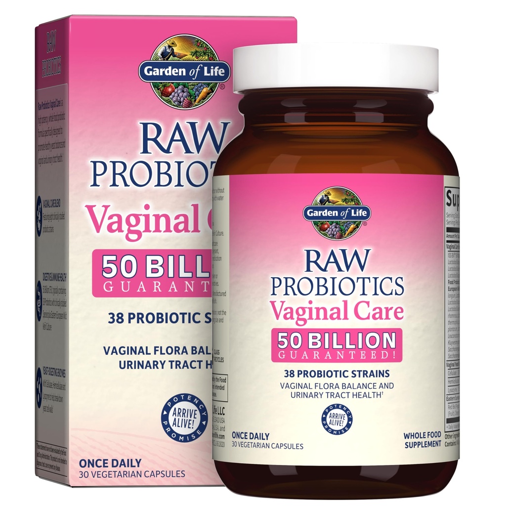 Garden of Life Raw Probiotics Vaginal Care - 50 Billion CFU - 38 Probiotic Strains - Supports Vaginal &amp; Urinary Tract Health* - 30 Vegetarian Capsules