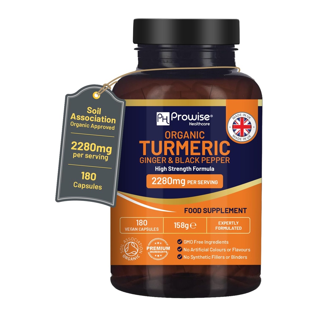 Turmérico 2280mg (High Strength) con Pepper negro & jengibre - 180 cápsulas turméricas veganas con Curcumina de Ingrediente Activo I UK Hecho por Prowise Healthcare