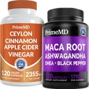 5-in-1 Ceylon Cinnamon w Apple Sider Vinegar, Turmeric, & Ginseng Root (120ct) & 6-in-1 Maca Root Ashwagandha w DHEA & Black Pepper Fruit (120ct) Bundle - Energy, Mood, & Immune Support Supplement