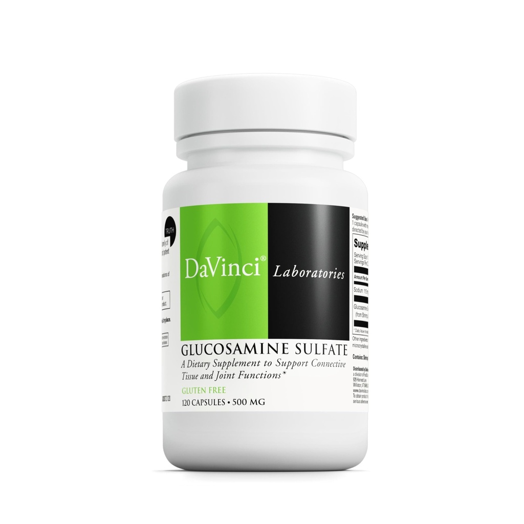 DAVINCI Laboratorios Sulfato de Glucosamina - Suplemento dietético para apoyar funciones de tejido conectivo y articulaciones - libre de gluten - 500 mg - 120 cápsulas