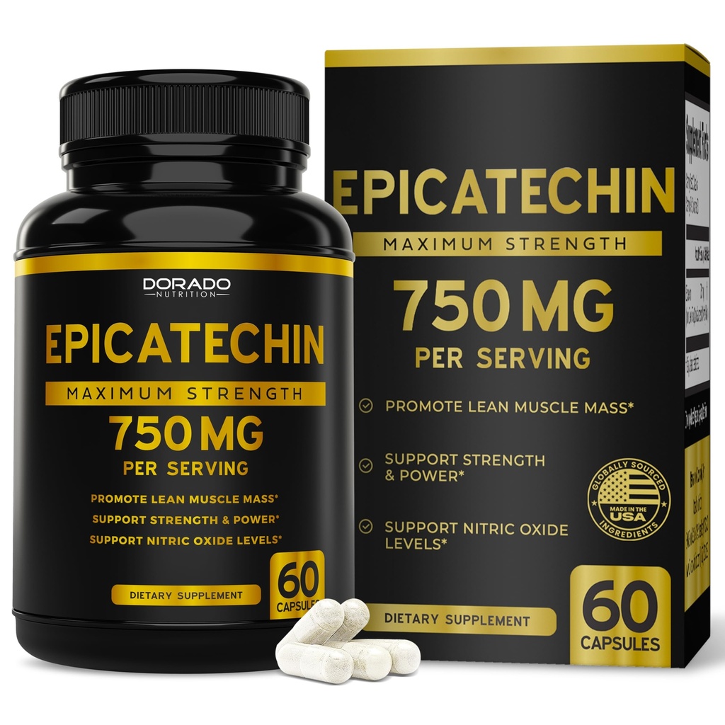 Epicatechin Extract 750mg Por Serving - (60 Capsules) - Apoya Lean Muscle, Nitric Oxide, Myostatin Inhibitor, Stamina, Endurance, Pump " Gains - Non-GMO " Vegan Supplement - (60 Count)