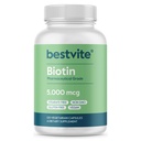 BESTVITE Biotin 5000mcg (120 cápsulas vegetarianas) - No Stearates - No agentes de flujo - Vegan - No GMO - Gluten Gratis - Pelo, Esquí, uñas