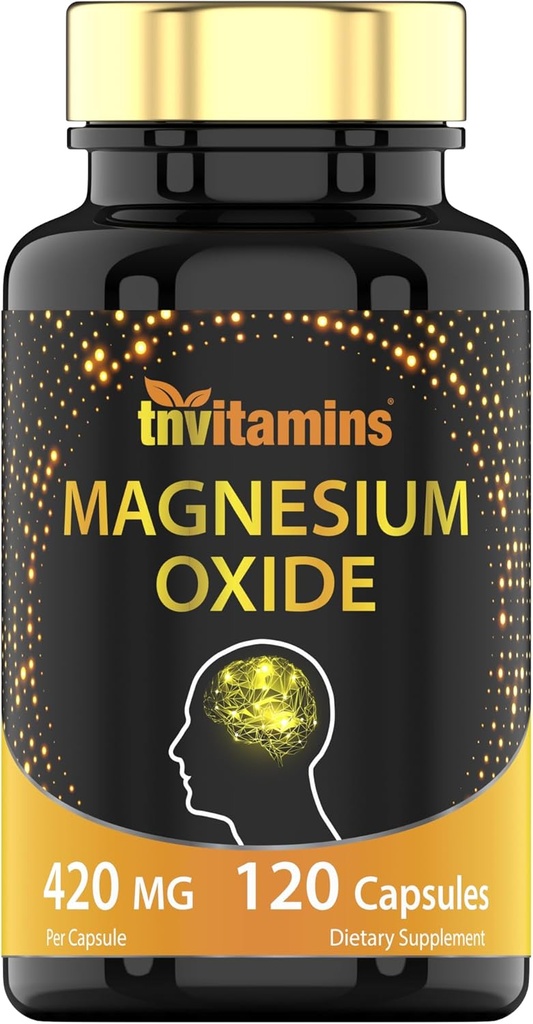 Oxido de Magnesio 420mg - 120 Capsules TENIDO 4 Mes Fuente! TEN 100% Valor diario del óxido de Magnesio en One Capsule ANTE Oxido de Magnesio ← Non-GMO, Made in The USA