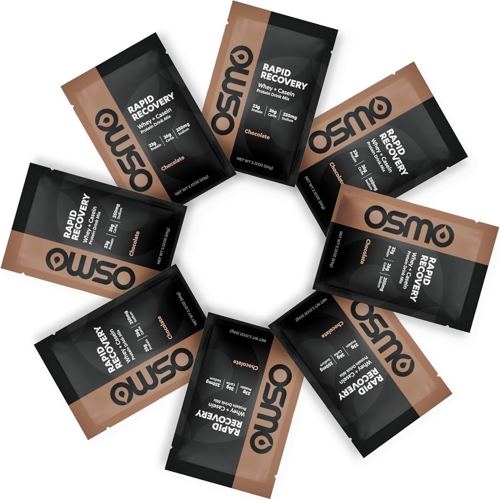 Osmo Rapid Recovery - Whey &amp; Micellar Casein Protein Powder Blend with Carbohydrates & Caffeine, All Natural Ingredients, Enables Muscle Repair & Boosts Glycogen Restoration - Chocolate, 8 Servings