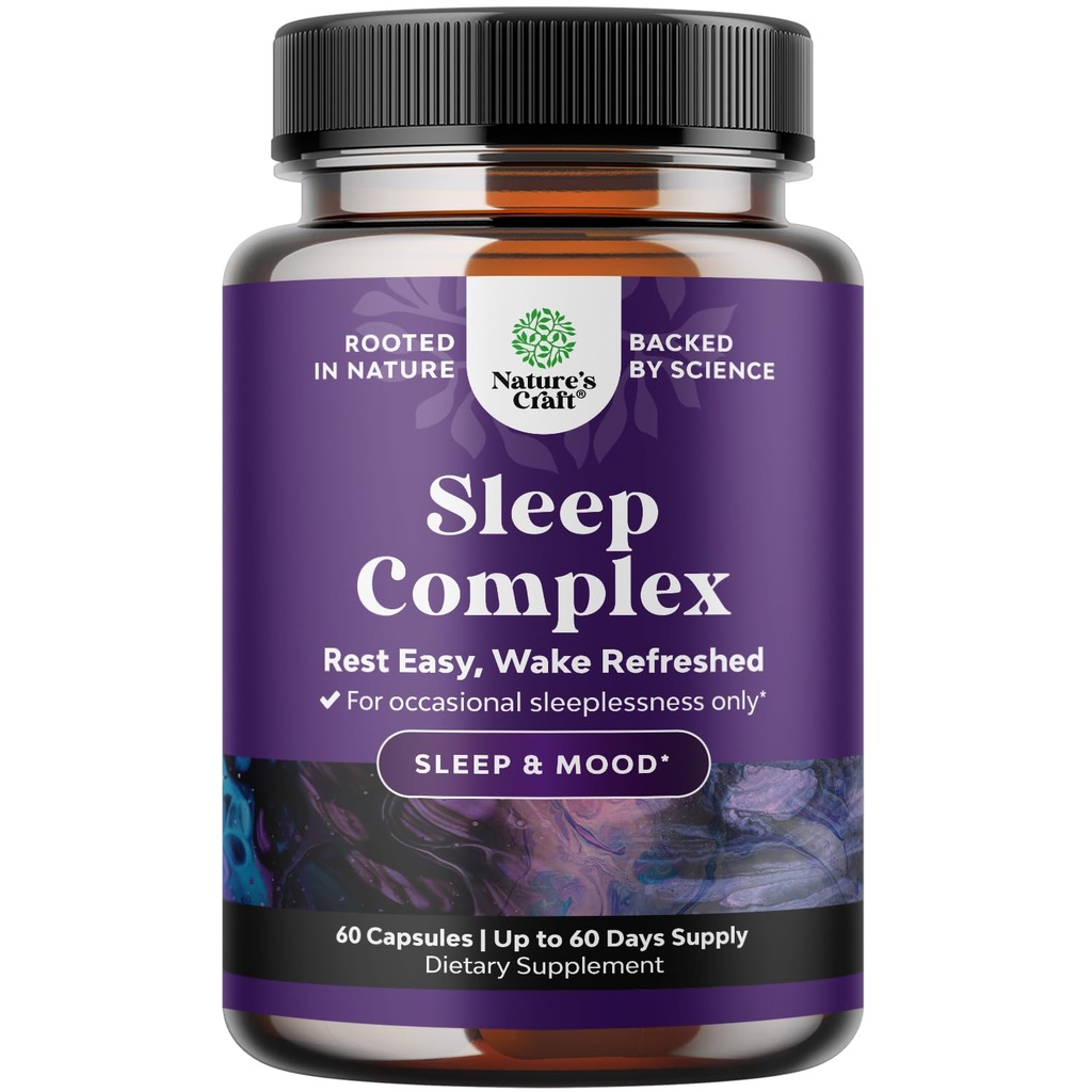 Natures Craft Natural Refreshing Sleep Formula - Supports Healthy Rest - Suplemento no adictivo - Magnesium L-Theanine GABA - Purest Herbal Ingredients