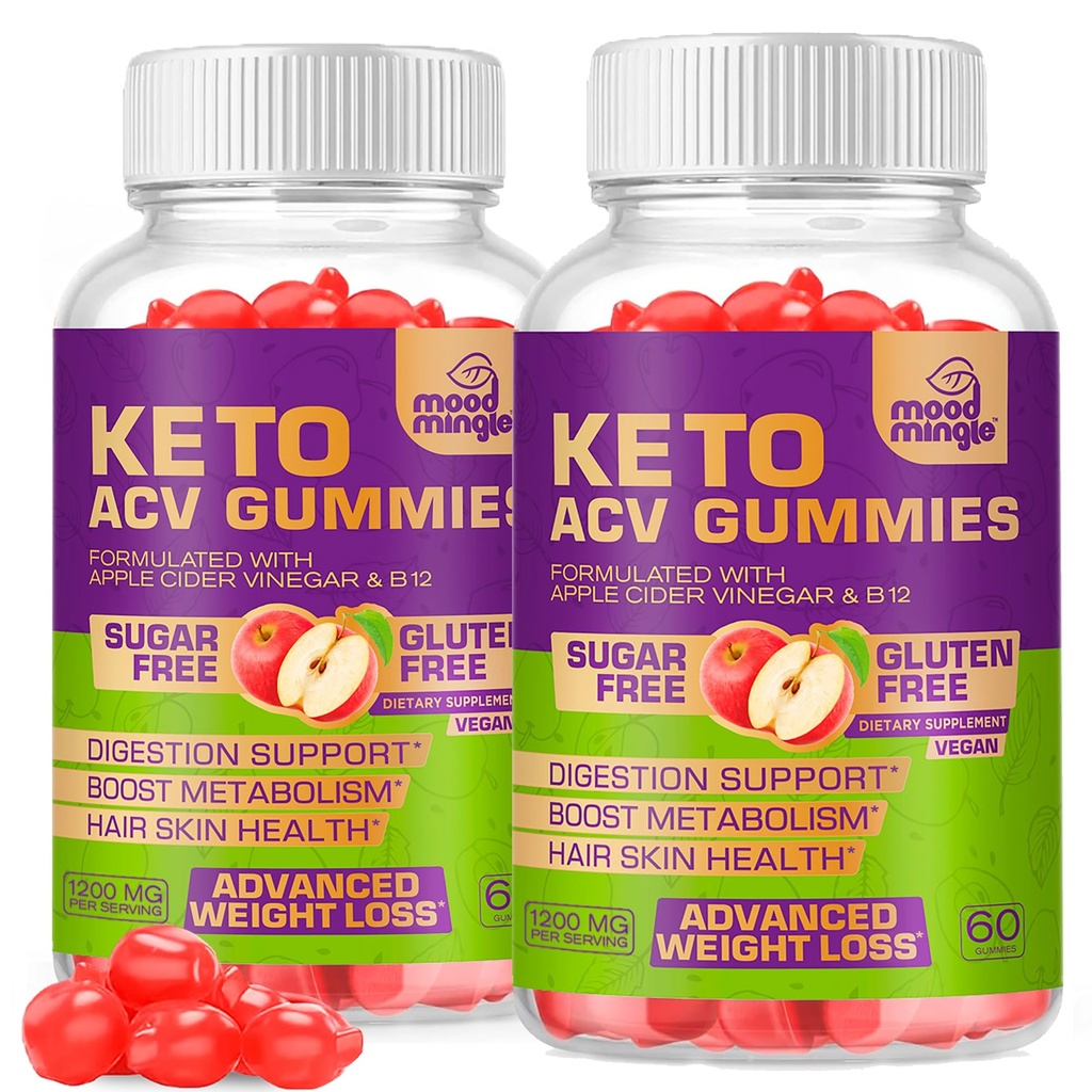 Keto ACV Gummies Gluten &amp; Sugar-Free Apple Vinegar Gummies for Advanced Weight Loss - Rapid Fat Burner Diet Supplement for Women Hombre - 60 Gummies (1000MG) (2-Pack)