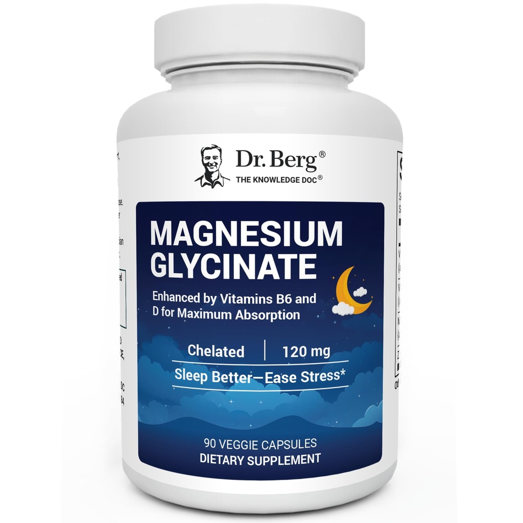 Dr. Berg Maximum Strength 4-in-1 Chelated Magnesium Glycinate with Clean, Potent & Pure Ingredients ← 4X Lab-Tested & Verified ← USA Formulated Magnesium Supplement Capsules ← 90 Capsules