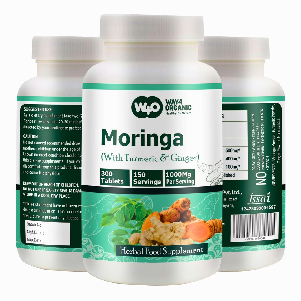 Moringa Tablets with Turmeric and Ginger, 300 Pills, 5 Month Supply, 150 Serving, 1000 Mg por Serving. One Capsule with Multiple Benefits - Supports Digestive Health(Pack of 1)