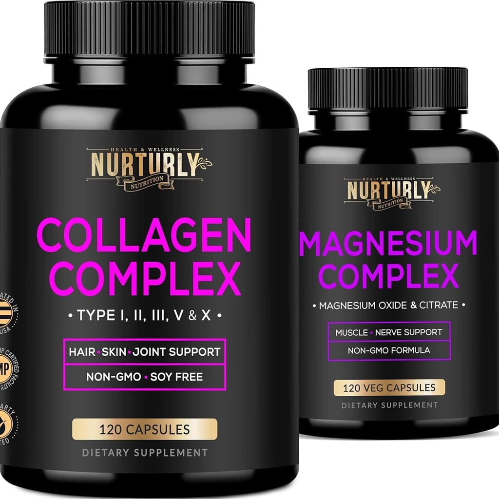 Citrato de magnesio " óxido 500mg Suplemento Complejo y péptidos multi colágeno Cápsulas de pólvora - alta absorción máxima fuerza - péptidos de colágeno hidrolizado