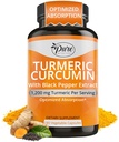 Pura por naturaleza Curcumina Turmérica con Pepper Negro Extracto 10 mg cápsulas, 1200 mg por Serving, Orgánica, Alta Absorción Apoyo Antioxidante (180 Conteo)