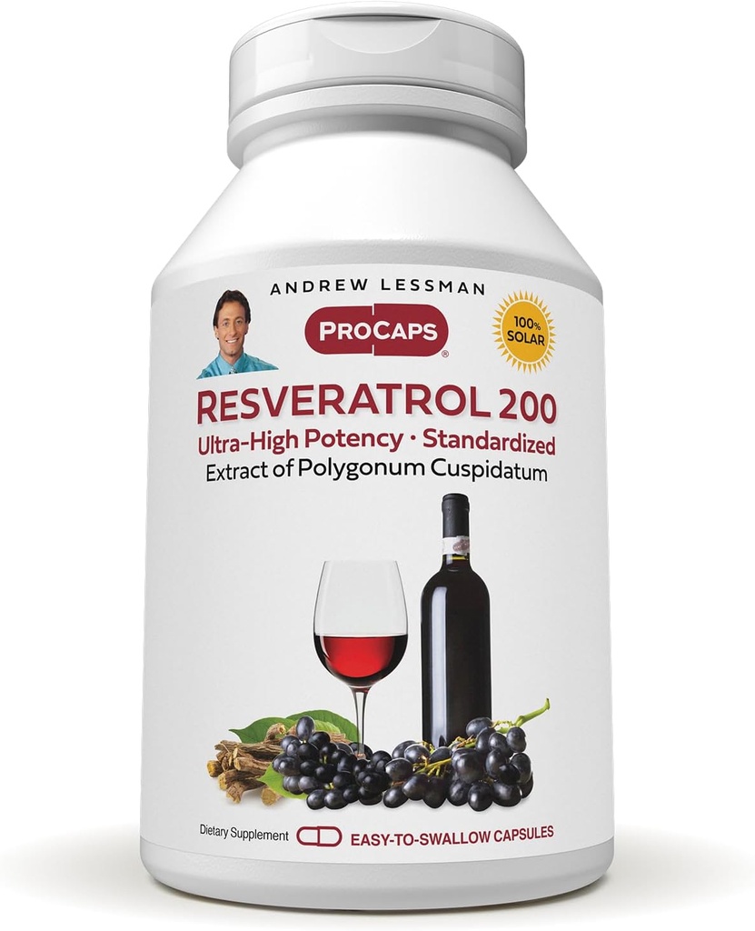 ANDREW LESSMAN Resveratrol-200mg - 30 Capsules - Red Wine's Beneficial, Naturally Occurring Anti-oxidant, Without Alcohol. Additives Free