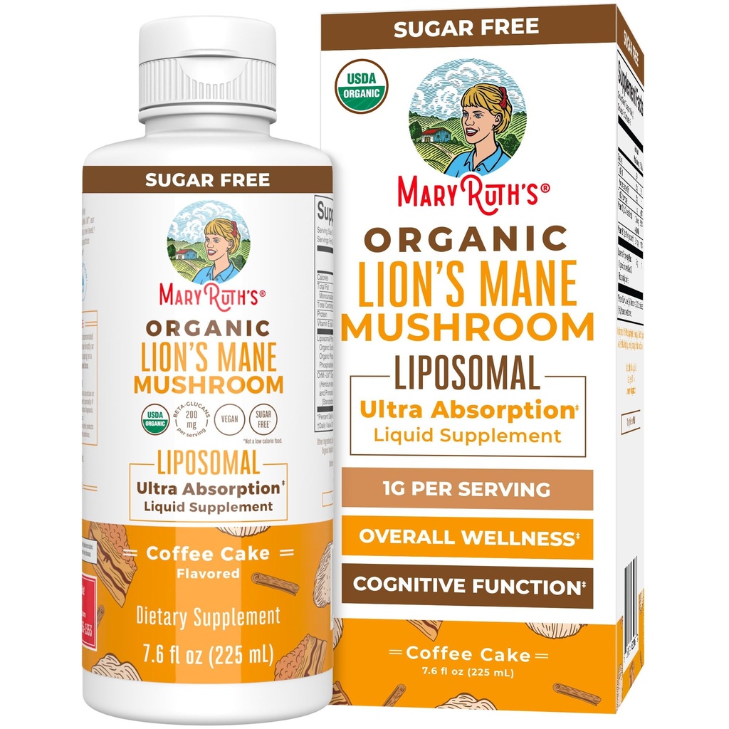 MaryRuth Organics Lions Mane Supplement TEN Ultra Absorption Liposomal TEN Full Spectrum Lion's Mane Mushroom TEN 200mg Beta-Glucans Por Serving TEN USDA Orgánica TEN Vegan TEN 7.6 oz Silencio 15 Servings
