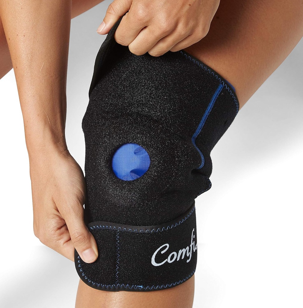 ComfiLife Knee Ice Pack con Wrap Reusable Hot ' Cold Therapy Gel Pack Compresión ajustable Soporte para lesiones, dolor, cirugía, artritis, menisco y más
