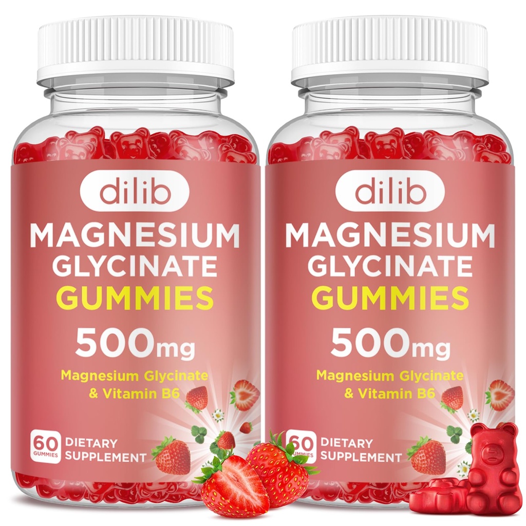 Magnesium Glycinate Gummies 500mg para adultos &amp; niños suplemento de magnesio con vitamina B6-Natural Calm Gummies-Calm Mood, Muscle & Sleep Support-Strawberry Flavor, 120 Gummies