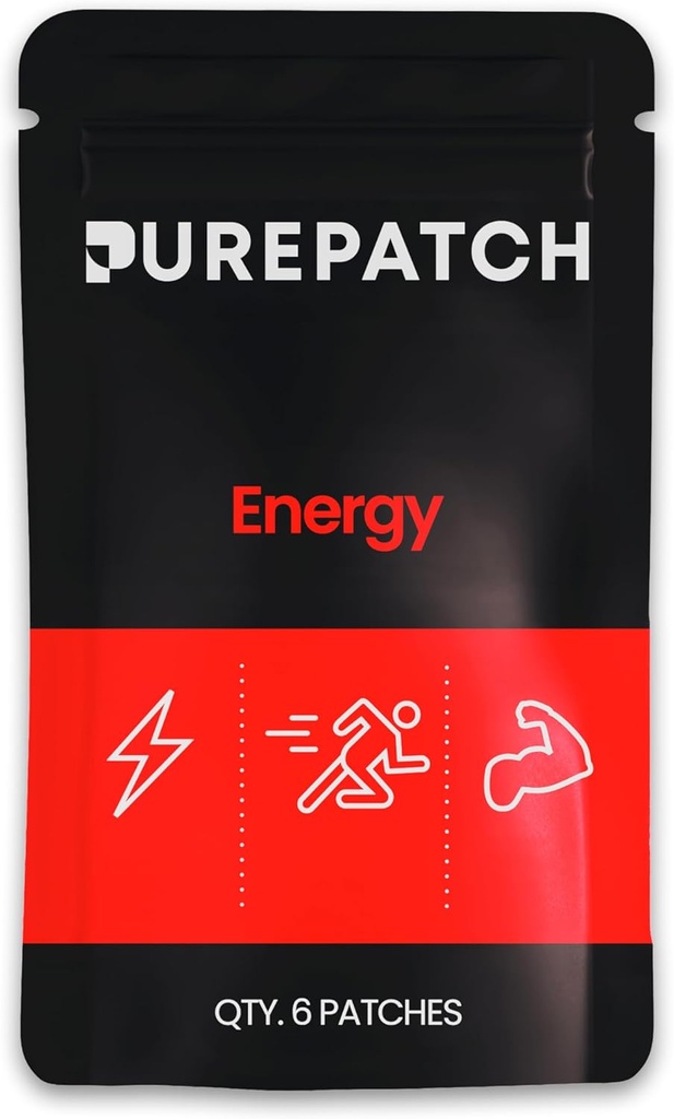 Puro parche de energía – Patch Topical Vegan de base vegetal – Caffeine – CoQ10 – Aminoácidos – Electrolitos – No Ingestible – Resistente al agua – Gentle on Skin – Gluten Free – Made in USA – 6 Patches