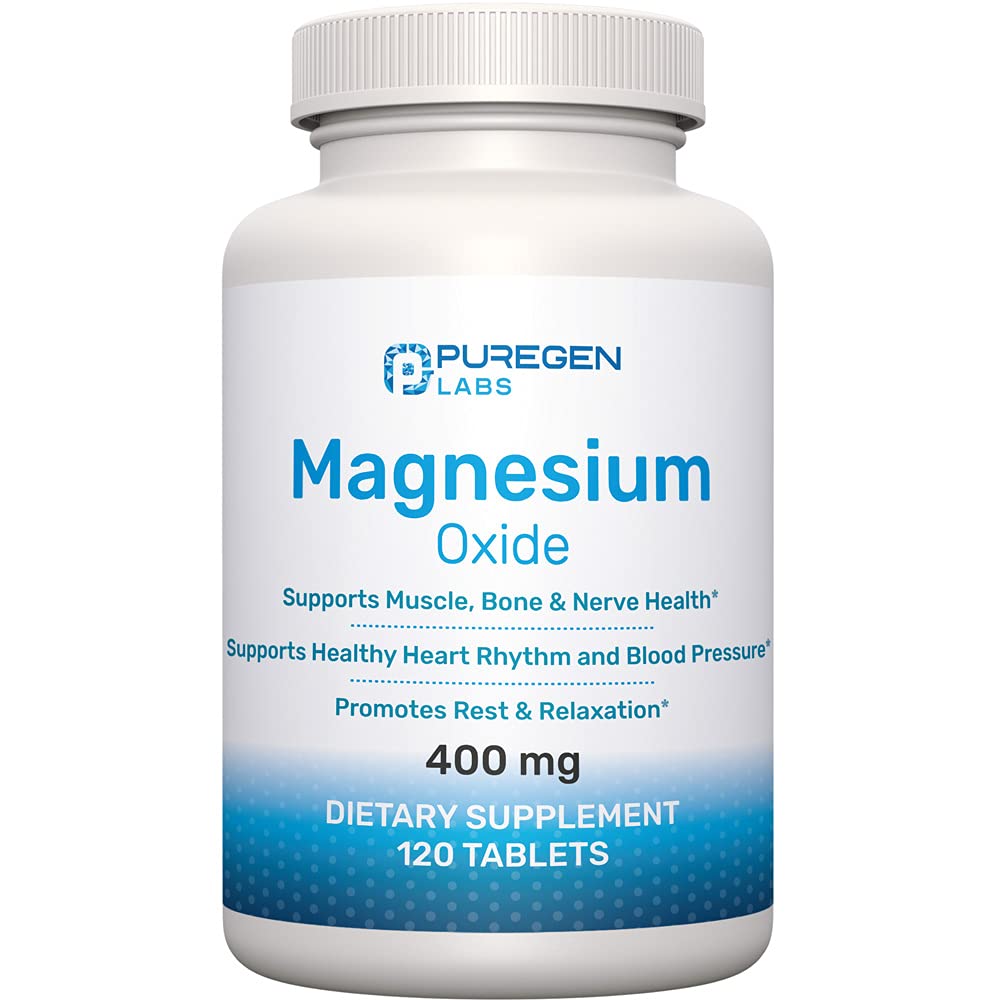 Magnesium 400mg [High Potency] Suplemento – Oxido de magnesio para soporte inmunitario, recuperación muscular, calambres y relajación 120 Tabletas