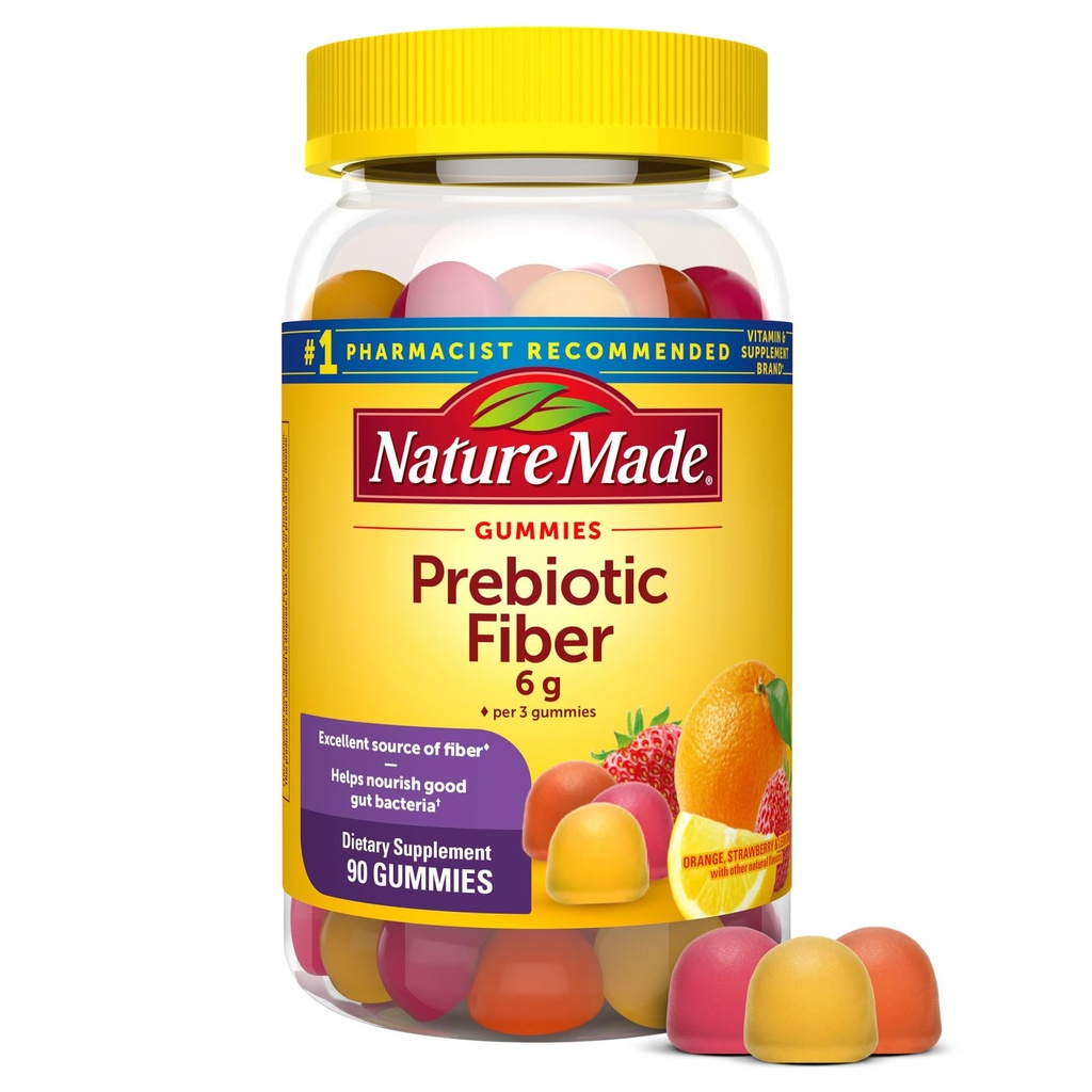 Gentileza de fibra prebiótica fabricada para adultos y niños, Suplemento de fibra para soporte del sistema digestivo, 90 Gummies