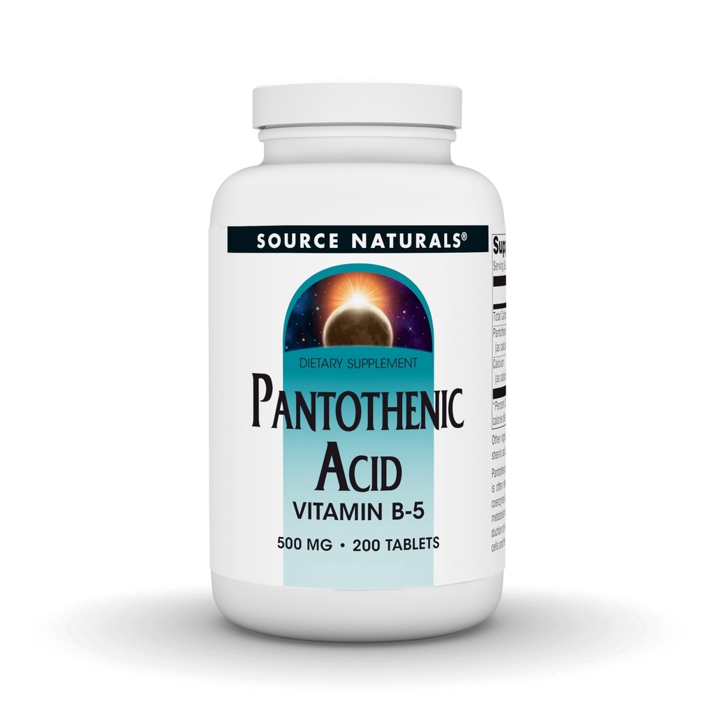 Fuente Naturales Ácido Pantoténico 500 mg Vitamina B-5 Suplemento dietético - 200 Tabletas
