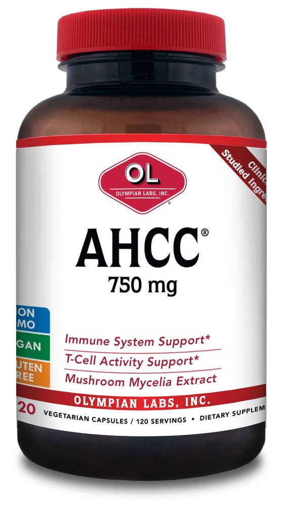 Laboratorios Olímpicos Premium AHCC Suplemento 750mg de AHCC por cápsula – Apoyos Salud Inmune, Función del hígado y Actividad de la célula del asesino natural - Bulk 120 Servimientos