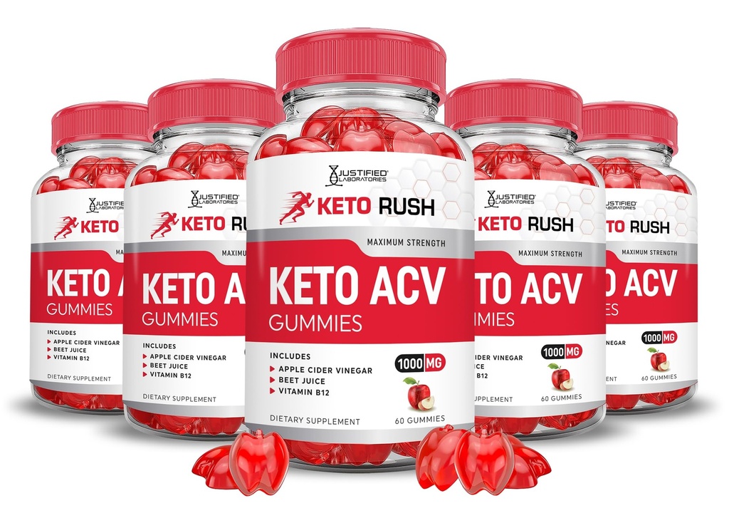 (5 Pack) Keto Rush Keto ACV Gummies Advanced Fórmula 1000MG Keto Rush Keto Gummies Apple Cider Vinegar Boost Formulado con Powder Pomegranate Beet Juice B12 Vegan No GMO 300 Gummys
