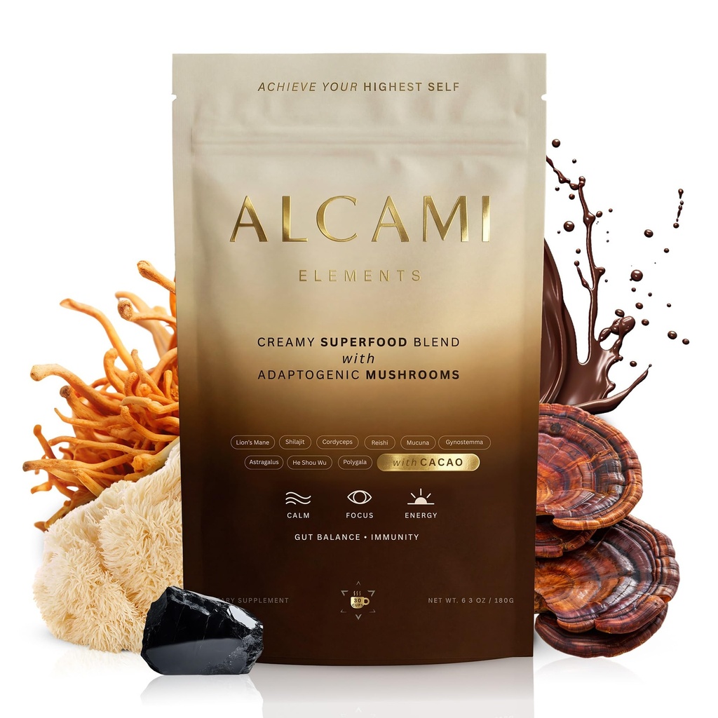 Cacao Mushroom Coffee 10X Concentrated Extract, con Lion's Mane, Reishi & Cordyceps, Energy & Focus Support, 30 Servings, Premium Supplement Powder