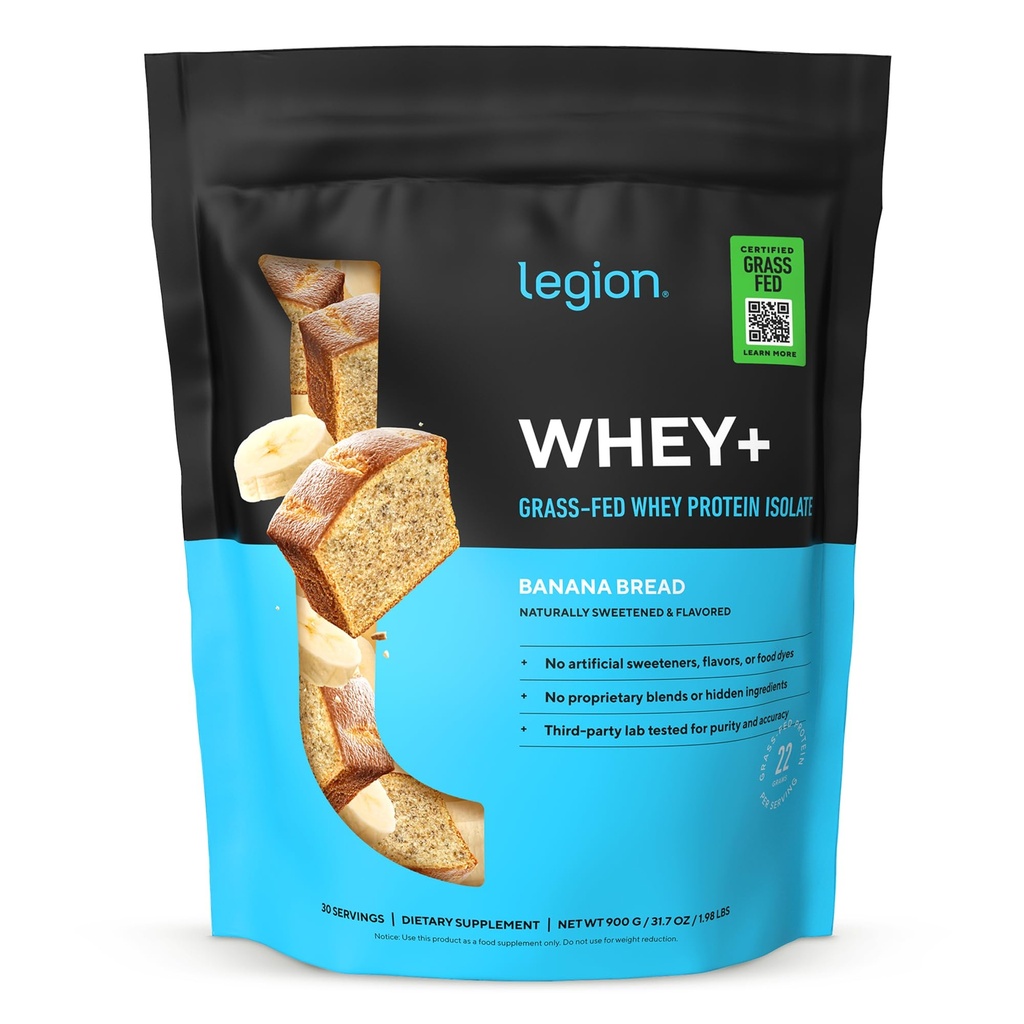 LEGION Whey+ Protein whey Isolate from Grass Fed Cows - Whey Protein Isolate Powder Low Calorie, Non-GMO, Sugar Free, Lactose and Gluten Free, All Natural Protein Powder for Men &amp; Women (30 Servings)