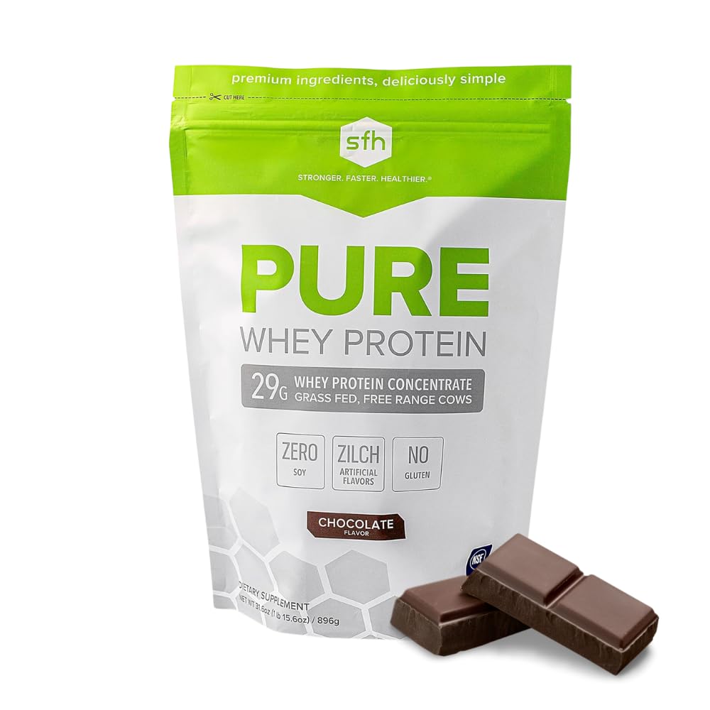 SFH Pure Whey Protein Powder (Chocolate) Best Tasting Grass Fed Whey ← All Natural ← Non-GMO, No Artificials, Soy Free, Gluten Free TEN (Chocolate, 31.6 Ounce (Pack of 1)