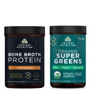 Antigua Nutrición Bono Broth Protein Powder, Salted Caramel, 20 Servings + Organic Supergreens Powder, Greens Flavor, 25 Servings