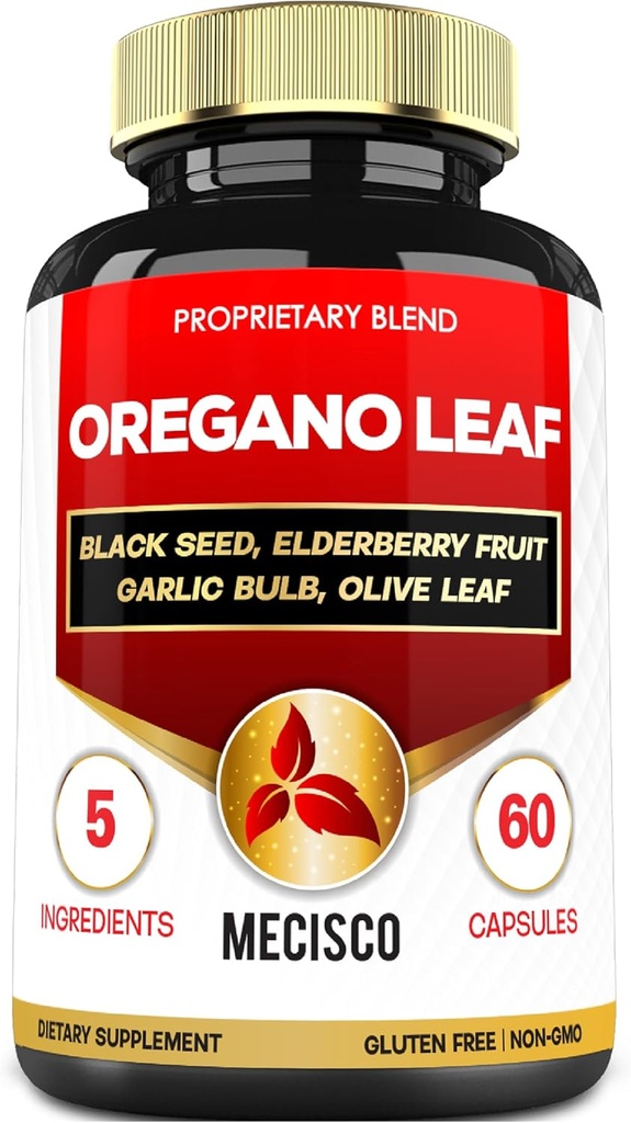 5in1 Capsules de orégano con hojas de orégano y semillas negras, arándano, a granel de ajo y olivo - Apoyo Immune & Digestive Health for Men and Women - 60 Cuenta para 2 meses de suministro