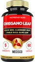 5in1 Capsules de orégano con hojas de orégano y semillas negras, arándano, a granel de ajo y olivo - Apoyo Immune & Digestive Health for Men and Women - 60 Cuenta para 2 meses de suministro