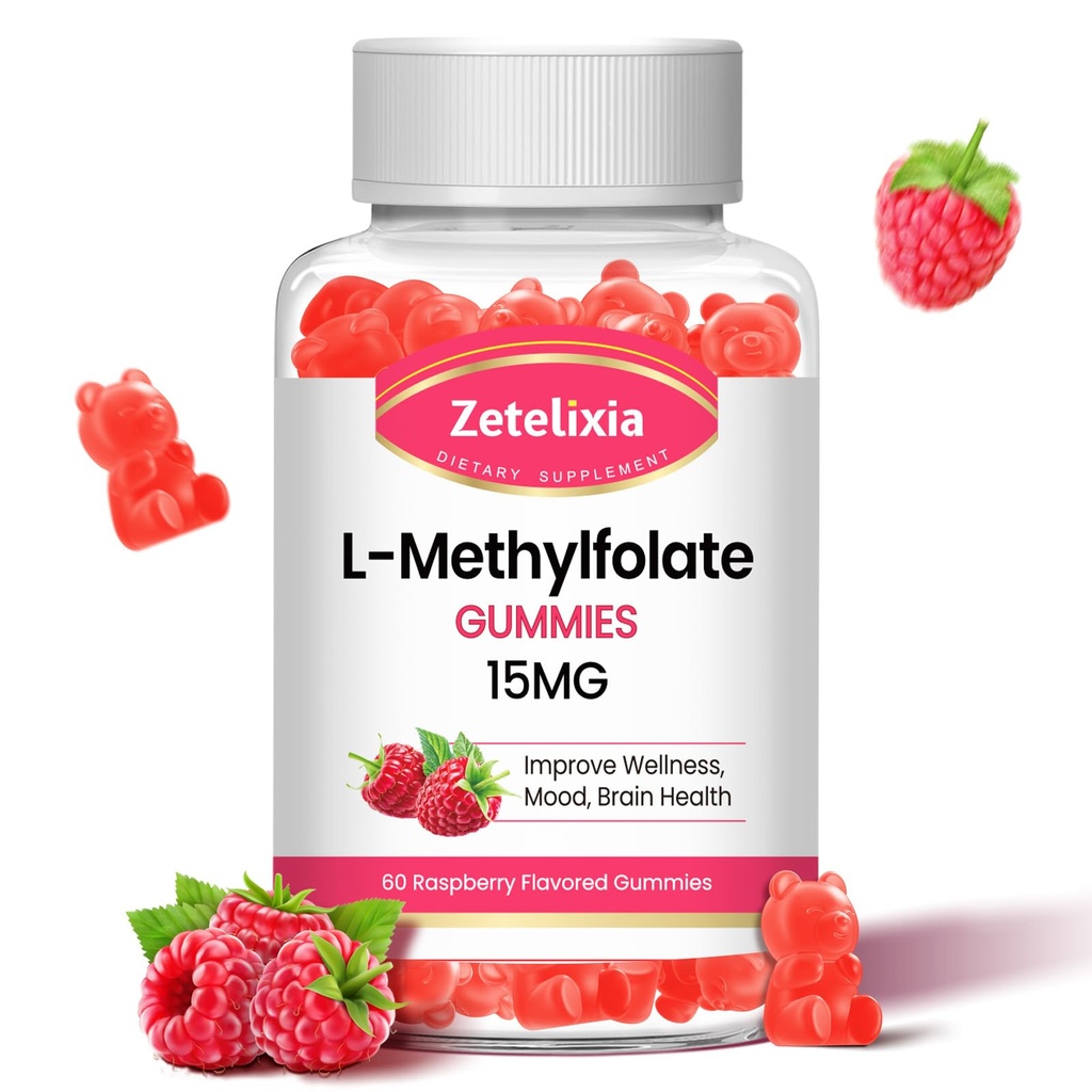L-Methylfolate 15mg &amp; Methyl B12 Gummies, Folate Supplement for Brain Health, Mood &amp; Immunity, DNA Synthesis &amp; Repair, Sugar Free, Vegan, Raspberry Flavor, 60 Conde