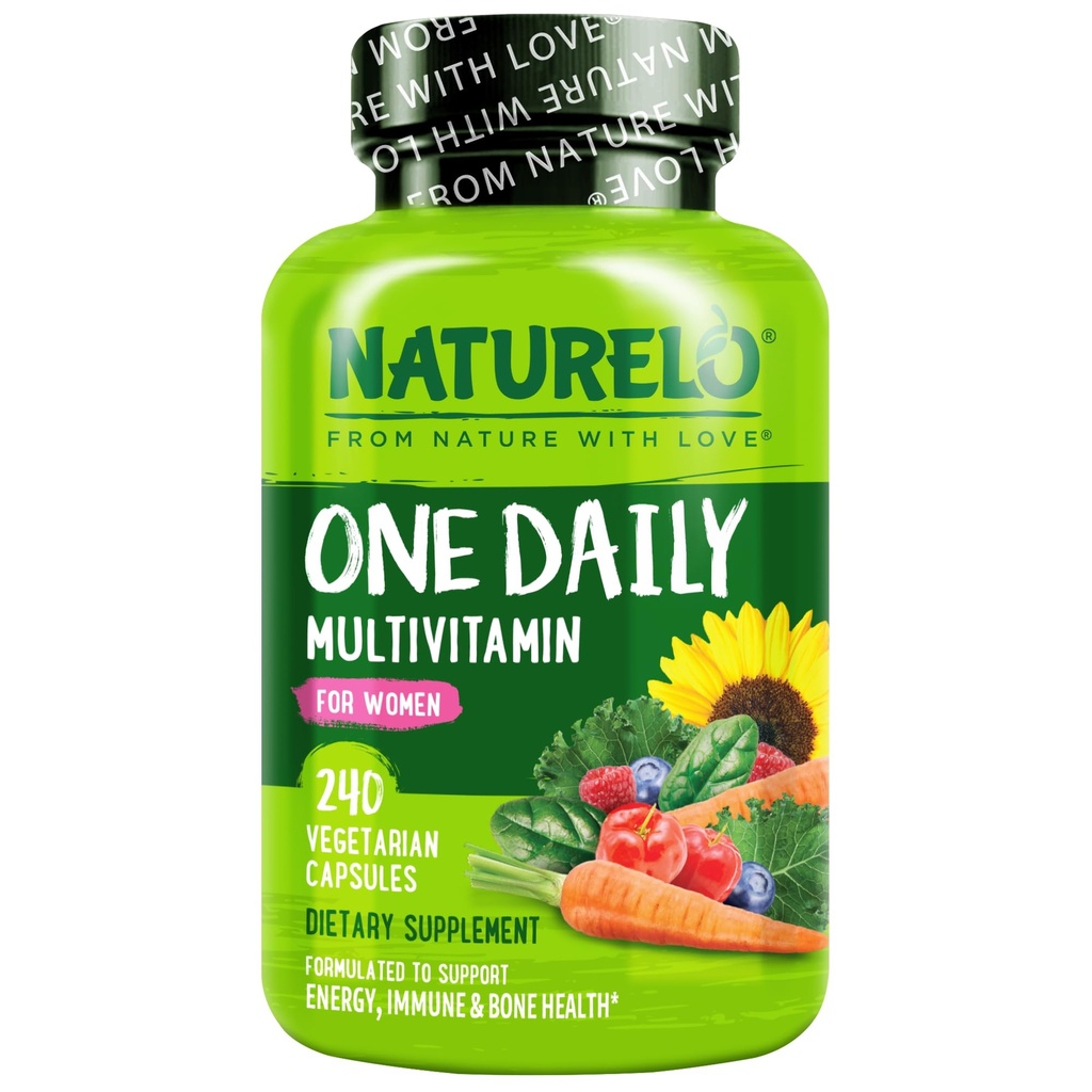 NATURELO One Daily Multivitamin for Women - Energy Support - Whole Food Supplement to Nourish Hair, Skin, Nails - Non-GMO - No Soy - Gluten Free - 240 Capsules ← 8 Month Supply
