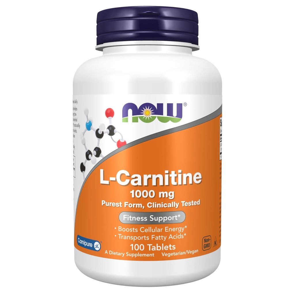 AHORA Suplementos de alimentos, L-Carnitina 1000 mg, Formulario más puro, Aminoácidos, Apoyo Fitness*, 100 Tabletas