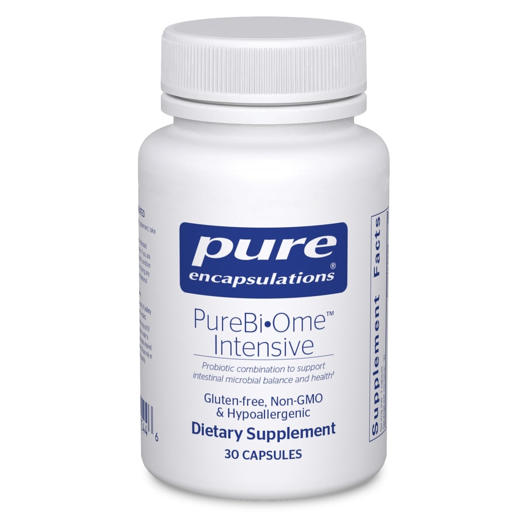 Encapsulaciones purasBi•Ome Intensive ¦ Hypoallergenic Multi-Strain Probiotic Blend to Support Healthy Intestinal Microflora Balance ← 30 Capsules