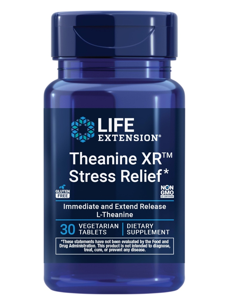 Life Extension Theanine XRTM Stress Relief – L-Theanine – Promueve una respuesta calma a la tensión del día – no GMO, libre de gluten, vegetariano – 30 Tablets