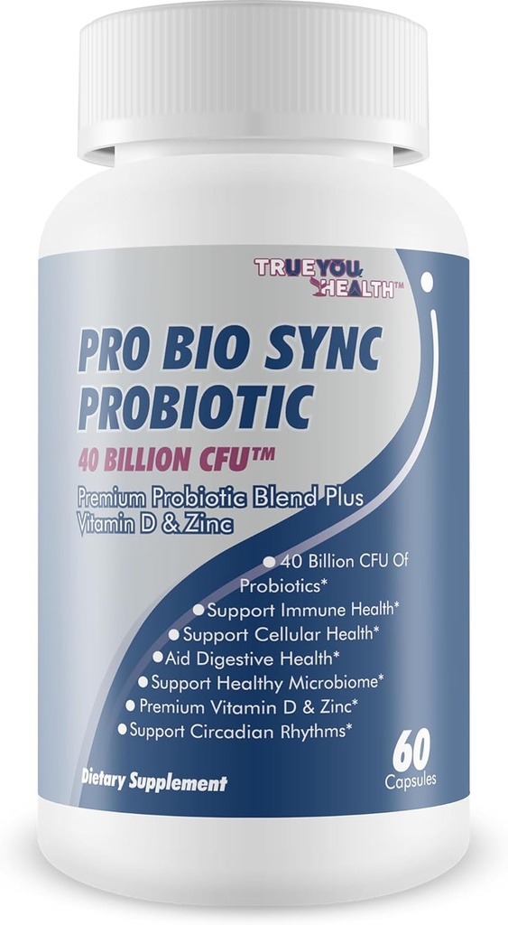 Pro Bio Sync Probiotic 40 Billion CFU - Suplemento Probiótico Premium con Immune Support - Ayuda a mejorar el microbioma de Gut - Múltiples beneficios para la salud - Digestión de soporte, Salud celular, Ritmo circadiano
