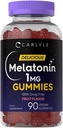 Carlyle Melatonin 1mg Gummies Silencio 90 Conde ← Fruit Flavor Gummy Suplemento  Vegan, Non-GMO, Gluten Free