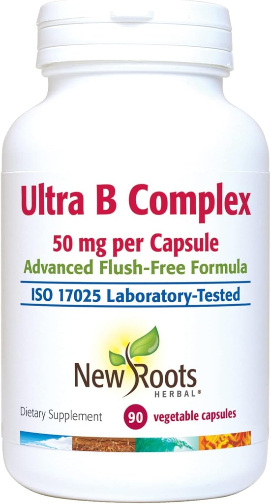 NUEVAS ROOTS HERBAL Ultra Vitamina B Suplemento (50 mg) con Vitamina B6, B12, Biotina tóxico Advanced Immune Support Suplemento (90 Veg Caps) Silencio Fórmula Libre Flush