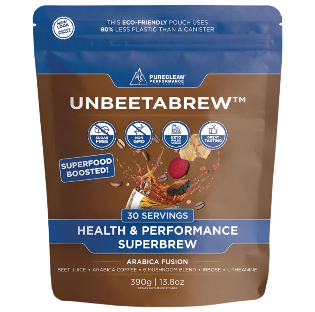 UNBEETABREW Organic Beetroot &amp; Mushroom Coffee – Plant-Based, Energy with Beet Juice, Adaptogens, L-Theanine & D-Ribose – Focus, Strength &amp; Stamina – USA Made with Organic Arabica Beans - 30 Servings