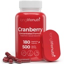 LongLifeNutri Cranberry Extract with Vitamin C & E - Fórmula concentrada pura, 500 mg por servidumbre, 180 cápsulas vegetarianas, Urinary Tract Health &amp; Bladder, 6 Month Supply, Made in USA