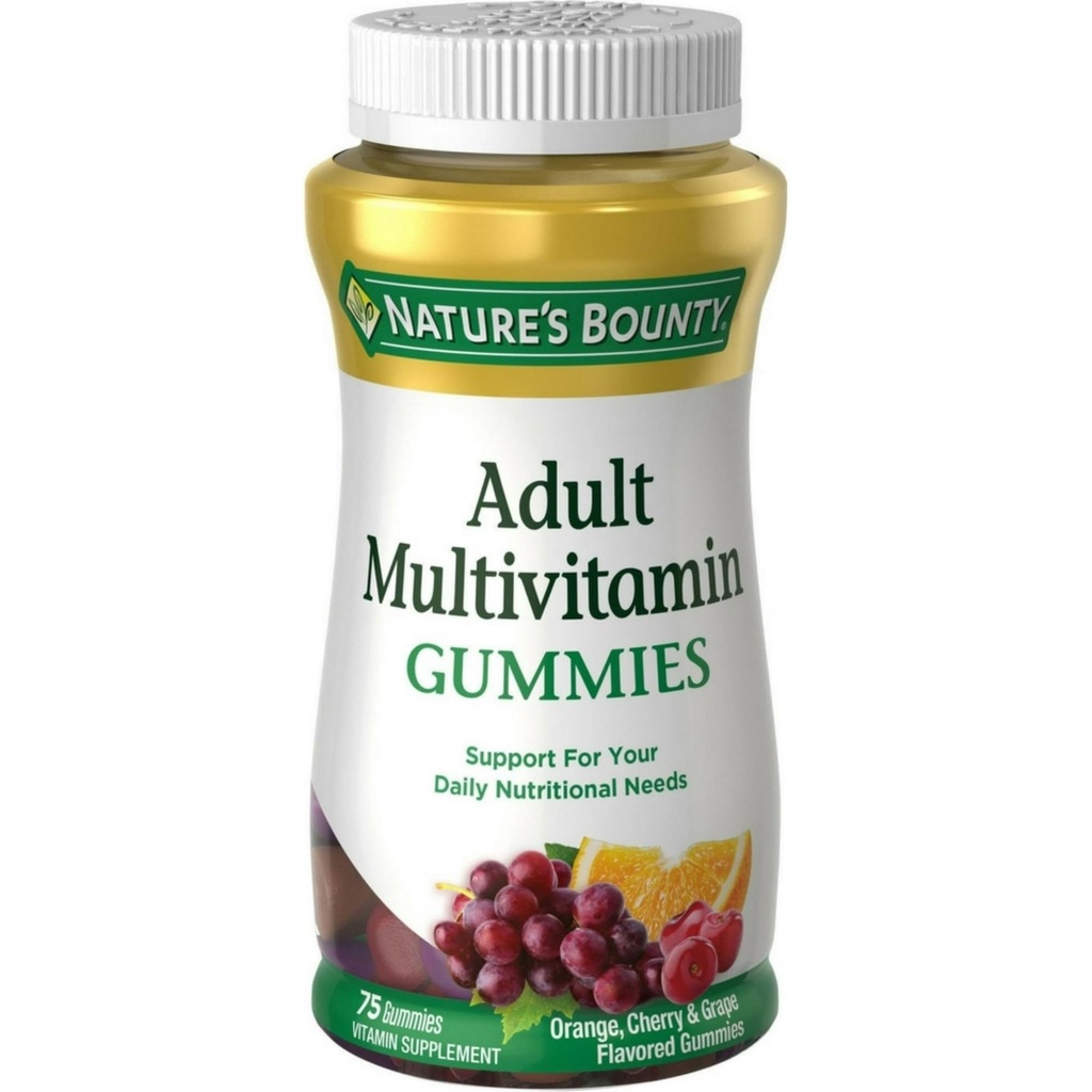 Mangas multivitamínicas de adultos abundantes de la naturaleza, Suplemento de vitaminas, Necesidades diarias de nutrición, Orange, Cherry y Flavor de uva, 75 Gummies